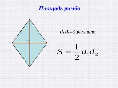 d1, d2 – диагонали Площадь ромба