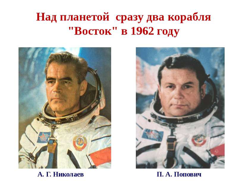 Над планетой сразу два корабля "Восток" в 1962 году А. Г. Николаев П. А. Попович