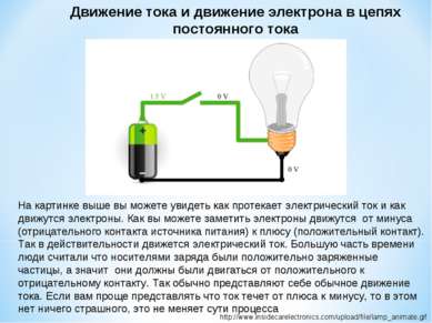 Движение тока и движение электрона в цепях постоянного тока http://www.inside...