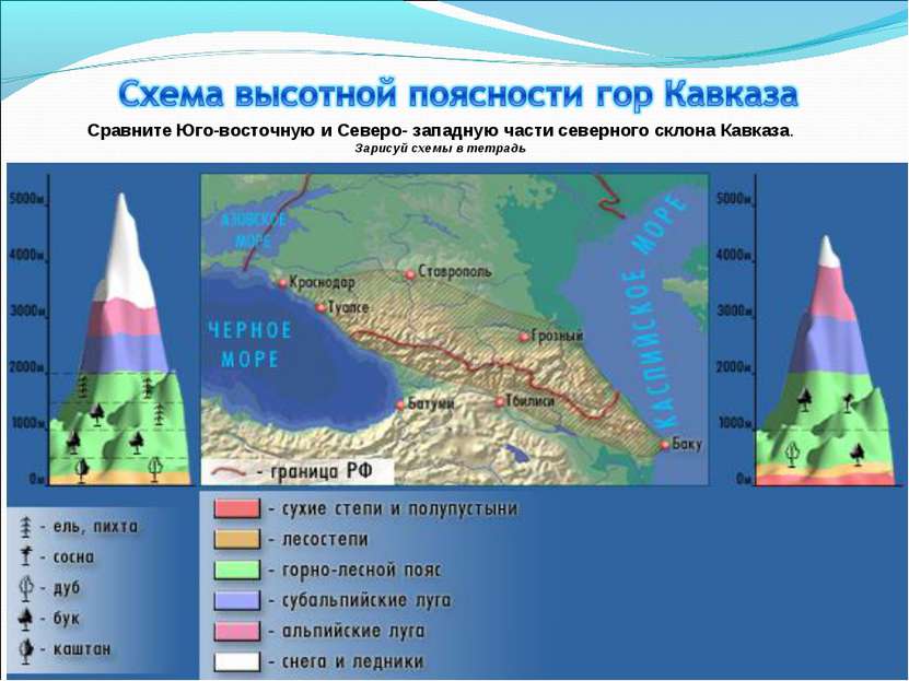Сравните Юго-восточную и Северо- западную части северного склона Кавказа. Зар...