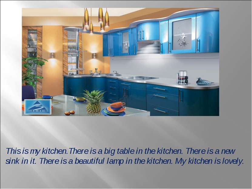 This is my kitchen.There is a big table in the kitchen. There is a new sink i...