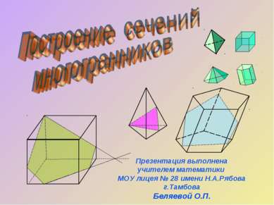 Презентация выполнена учителем математики МОУ лицея № 28 имени Н.А.Рябова г.Т...