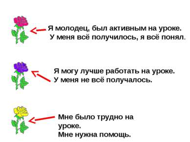 Если Если ты доволен работ Я молодец, был активным на уроке. У меня всё получ...