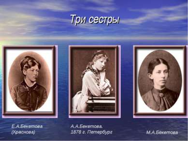 Три сестры Е.А.Бекетова (Краснова) А.А.Бекетова. 1878 г. Петербург М.А.Бекетова