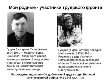 Мои родные - участники трудового фронта Гущин Виссарион Тимофеевич. 1904-1971...