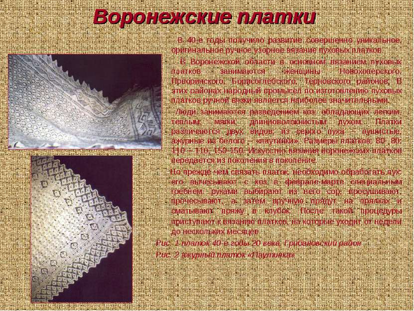 Воронежские платки В 40-е годы получило развитие совершенно уникальное, ориги...