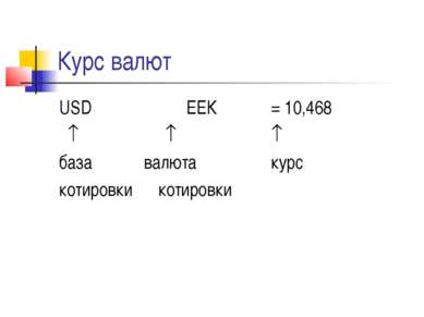 Курс валют USD ЕЕК = 10,468 база валюта курс котировки котировки