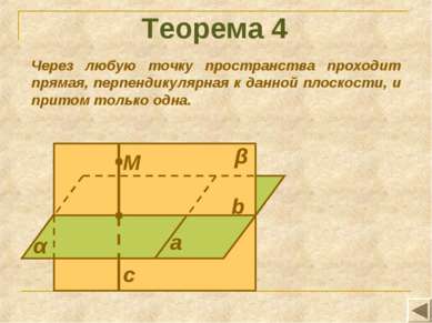 Теорема 4 Через любую точку пространства проходит прямая, перпендикулярная к ...