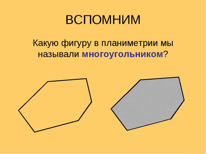 ВСПОМНИМ Какую фигуру в планиметрии мы называли многоугольником?