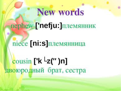 New words nephew ['nefju:]племянник  niece [ni:s]племянница  cousin ['kʌz(ə)n...