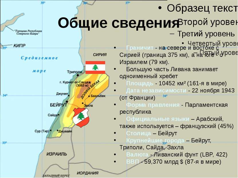 Общие сведения Граничит - на севере и востоке с Сирией (граница 375 км), а на...