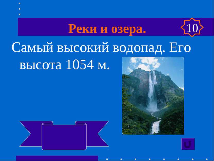 Реки и озера. Самый высокий водопад. Его высота 1054 м. Анхель 10