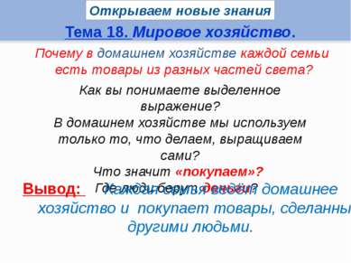 Открываем новые знания Тема 18. Мировое хозяйство. Почему в домашнем хозяйств...