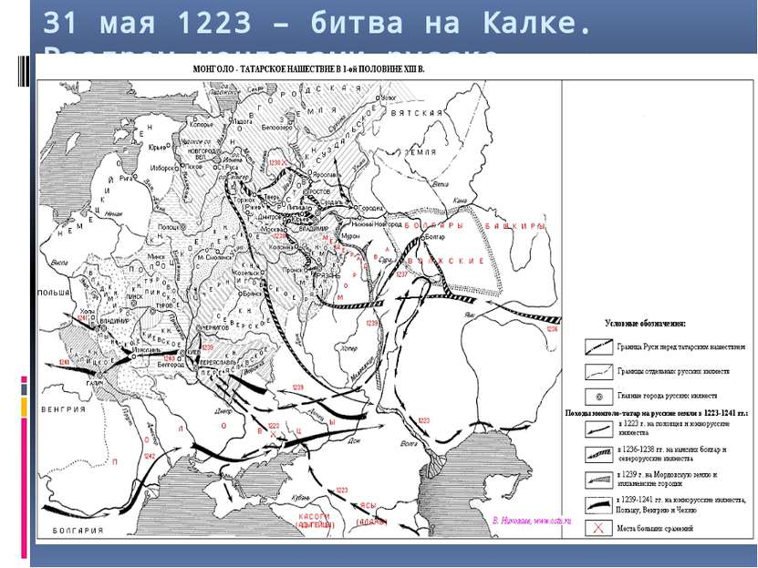 31 мая 1223 – битва на Калке. Разгром монголами русско – половецкого войска.