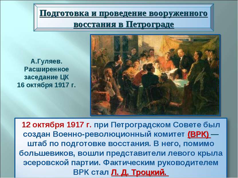 А.Гуляев. Расширенное заседание ЦК 16 октября 1917 г.