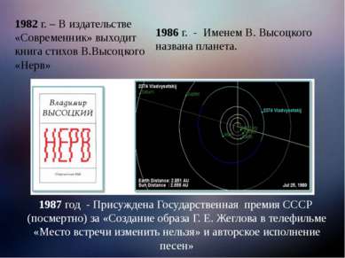 1987 год - Присуждена Государственная премия СССР (посмертно) за «Создание об...