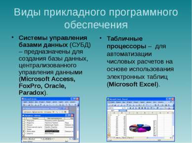 Виды прикладного программного обеспечения Системы управления базами данных (С...