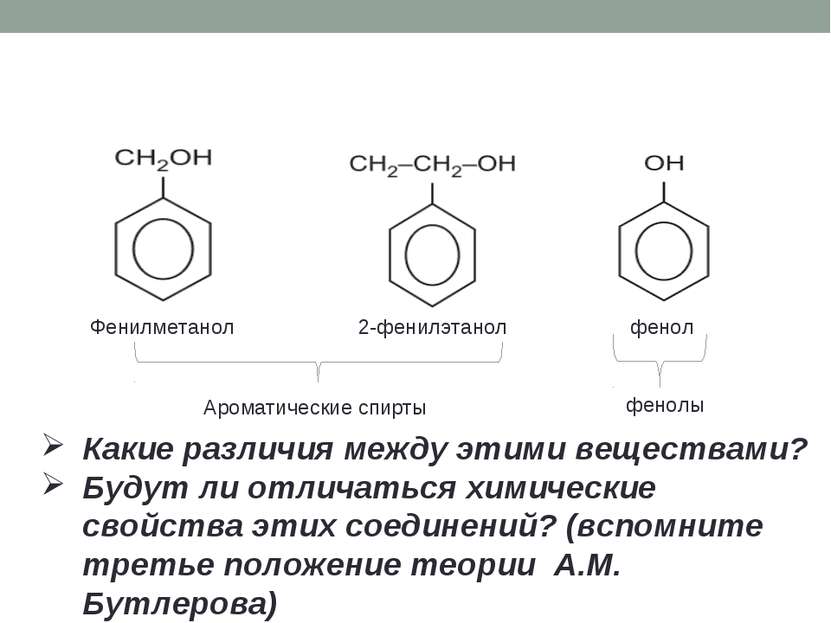 Фенилметанол 2-фенилэтанол фенол Какие различия между этими веществами? Будут...