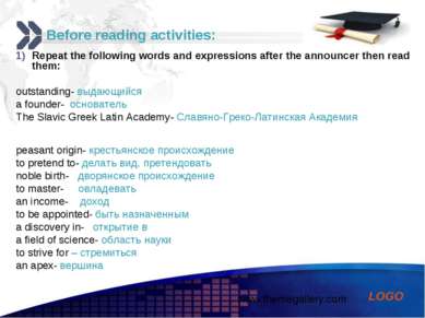Before reading activities: Repeat the following words and expressions after t...