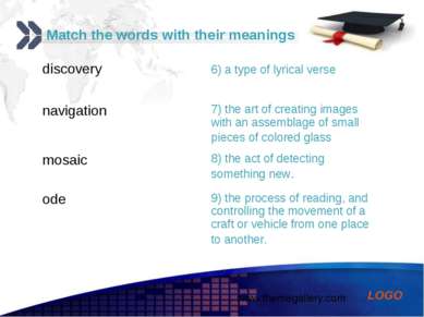 Match the words with their meanings discovery 6) a type of lyrical verse navi...