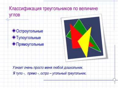 Классификация треугольников по величине углов Узнает очень просто меня любой ...