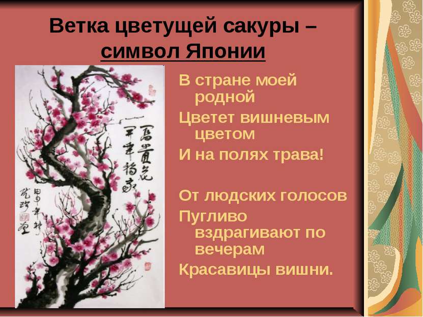 Ветка цветущей сакуры – символ Японии В стране моей родной Цветет вишневым цв...