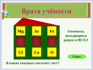 Ответ Mg Ar Fe Na O Ca Cl Li K В каких окошках погаснет свет? Элементы, наход...