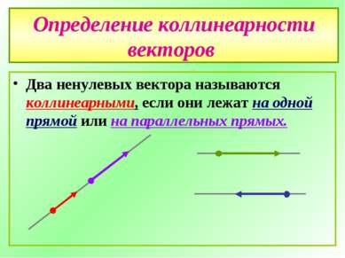 Определение коллинеарности векторов Два ненулевых вектора называются коллинеа...