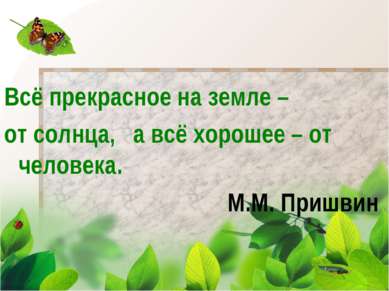 Всё прекрасное на земле – от солнца, а всё хорошее – от человека. М.М. Пришвин