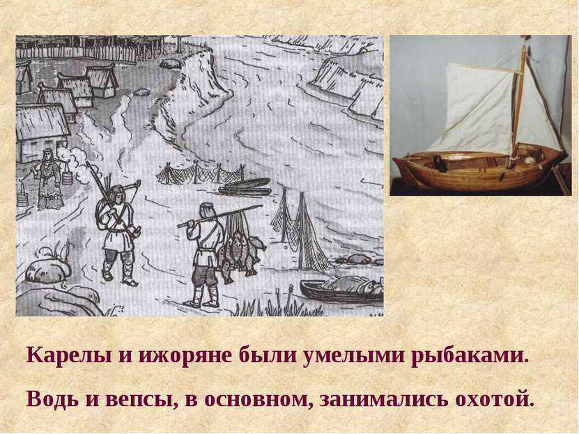 Карелы и ижоряне были умелыми рыбаками. Водь и вепсы, в основном, занимались ...