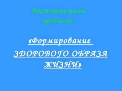 Воспитательная проблема: «Формирование ЗДОРОВОГО ОБРАЗА ЖИЗНИ»