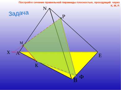 Постройте сечение правильной пирамиды плоскостью, проходящей через К, М, Р. З...