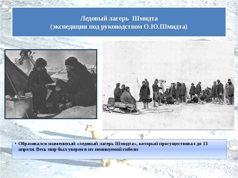 Образовался знаменитый «ледовый лагерь Шмидта», который просуществовал до 13 ...