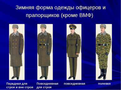 Зимняя форма одежды офицеров и прапорщиков (кроме ВМФ) Парадная для строя и в...