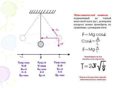 Вывод формулы для расчёта силы упругости Формула для расчёта периода математи...