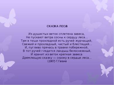 СКАЗКА ЛЕСа Из душистых веток сплетена завеса,  Не пускают ветра сосны к серд...