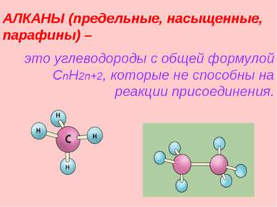 АЛКАНЫ (предельные, насыщенные, парафины) – это углеводороды с общей формулой...