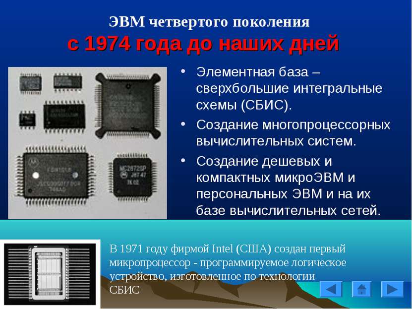 ЭВМ четвертого поколения с 1974 года до наших дней В 1971 году фирмой Intel (...