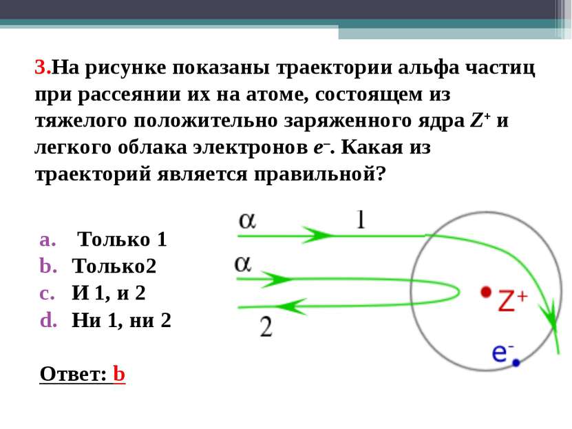 3.На рисунке показаны траектории aльфа частиц при рассеянии их на атоме, сост...