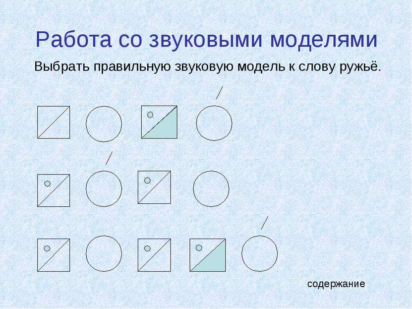 Работа со звуковыми моделями Выбрать правильную звуковую модель к слову ружьё...