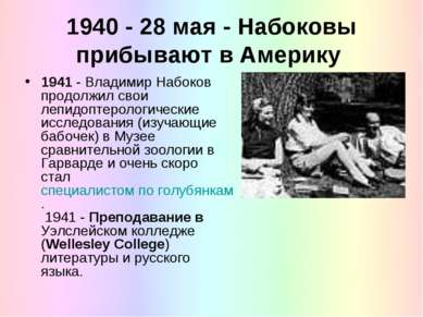 1940 - 28 мая - Набоковы прибывают в Америку 1941 - Владимир Набоков продолжи...