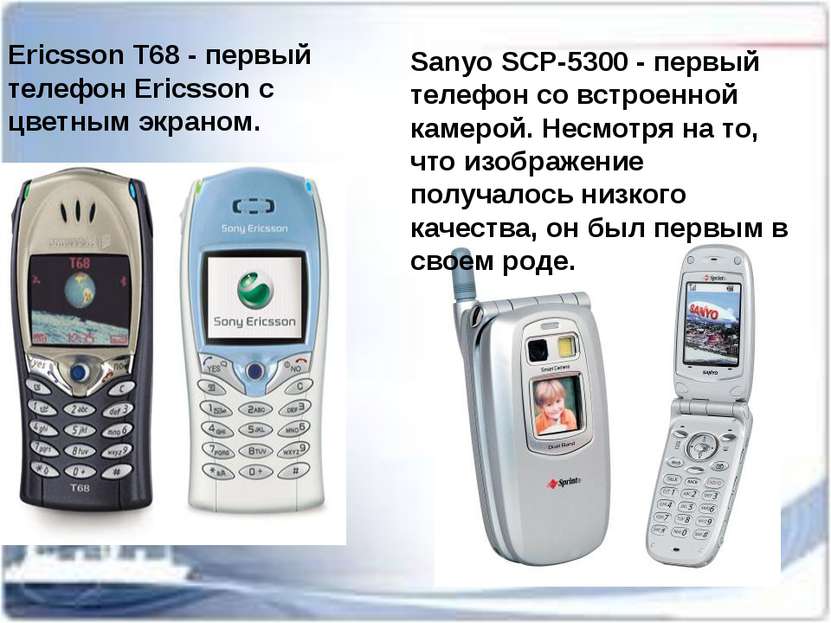 Ericsson T68 - первый телефон Ericsson с цветным экраном. Sanуo SCP-5300 - пе...