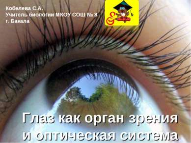 Глаз как орган зрения и оптическая система Кобелева С.А. Учитель биологии МКО...