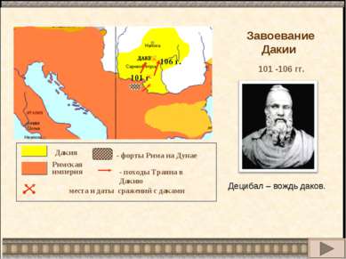 106 г. Дунай 101 г. Дакия Римская империя места и даты сражений с даками 106 ...