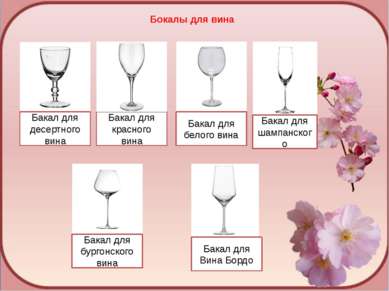 Бокалы для вина Бакал для десертного вина Бакал для красного вина Бакал для б...