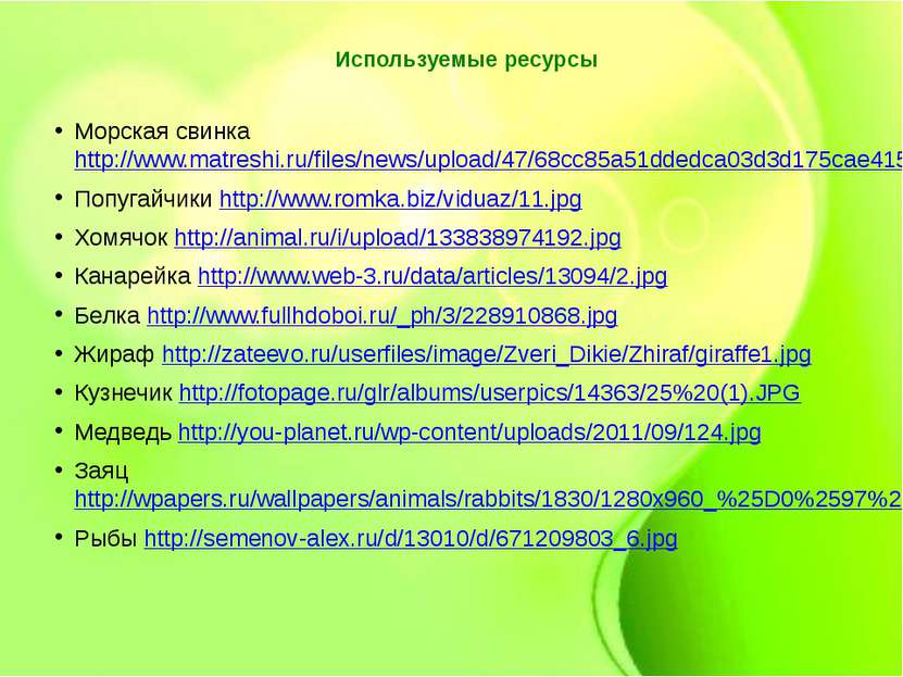Используемые ресурсы Морская свинка http://www.matreshi.ru/files/news/upload/...