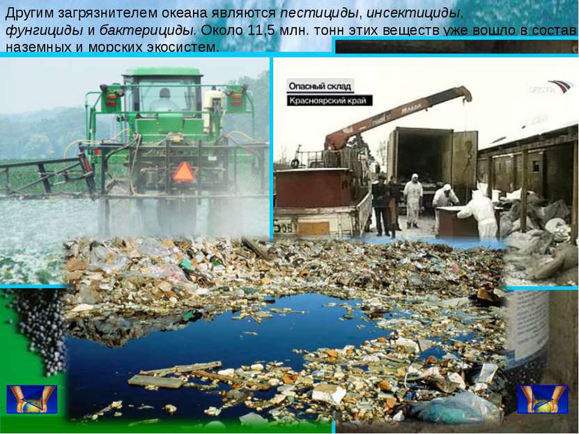 Другим загрязнителем океана являются пестициды, инсектициды, фунгициды и бакт...