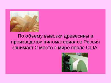 По объему вывозки древесины и производству пиломатериалов Россия занимает 2 м...