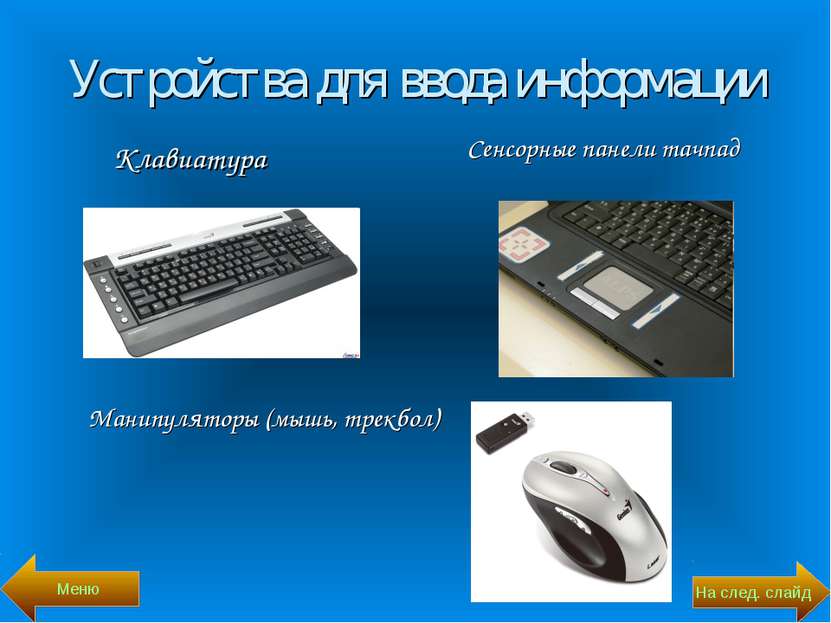 Устройства для ввода информации Клавиатура Сенсорные панели тачпад Манипулято...