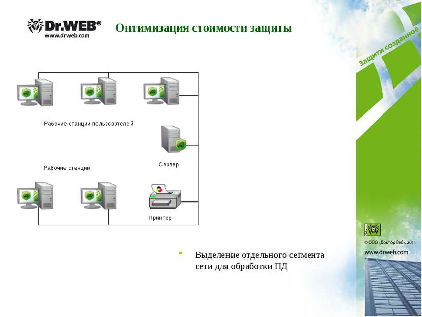Выделение отдельного сегмента сети для обработки ПД Сервер Принтер Рабочие ст...